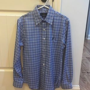 Men’s Ralph Lauren long sleeve blue plaid polo - easy fit.